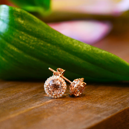 14kR 1.41ct Morganite .19ct Diamond Earrings E1801