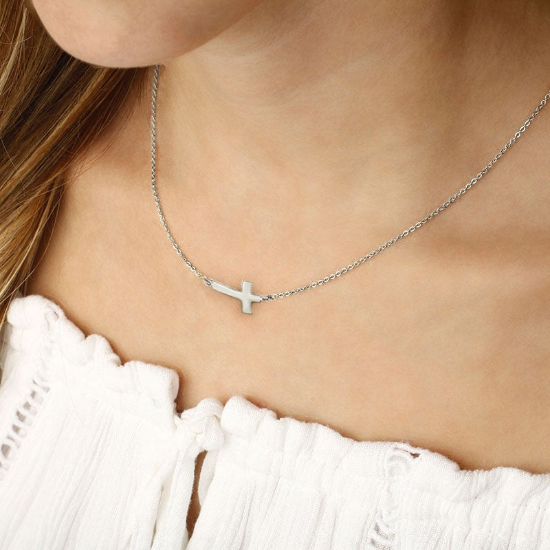 SS Sideways Plain Cross Necklace 65/602-18