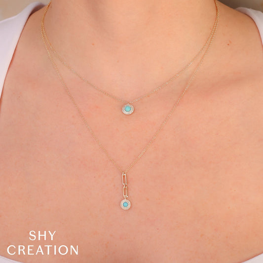 14kY .30ct Turquoise & .09cttw Diamond Necklace SC55026982