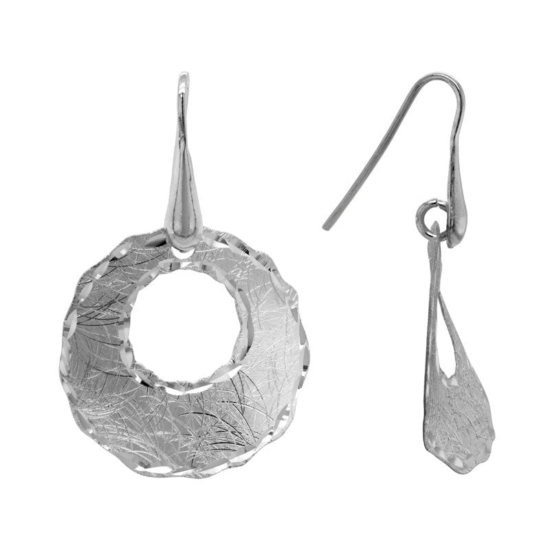 SS Matte & Diamond Cut Circle Dangle SE03SEE