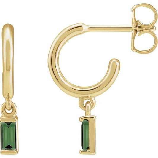 14kY Green Tourmaline Dangle Hoop 88671