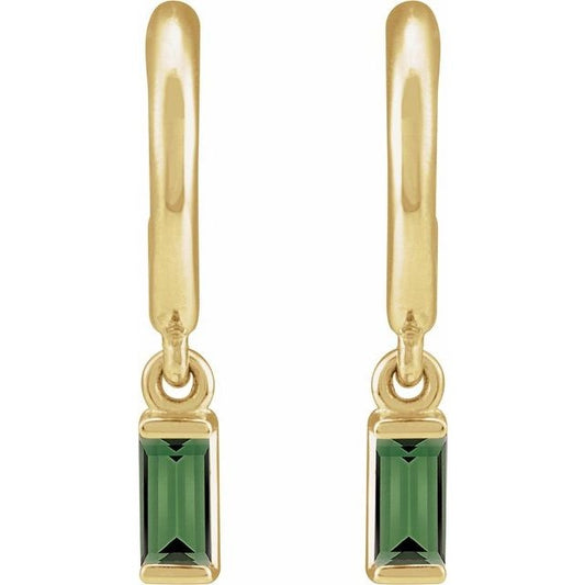 14kY Green Tourmaline Dangle Hoop 88671