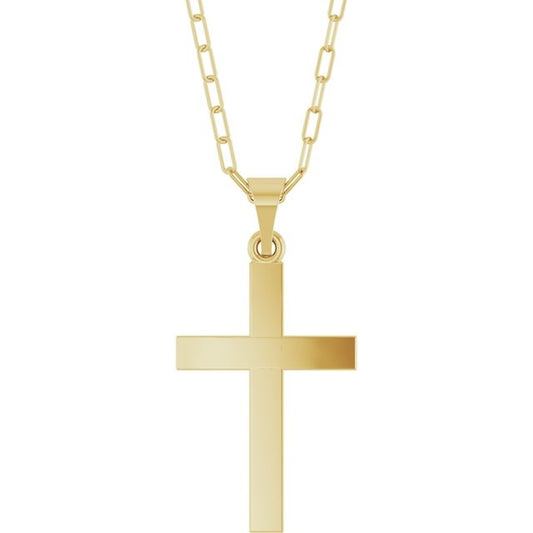 14kY 21x9.7mm Cross Paperclip Necklace R50064 - 18"