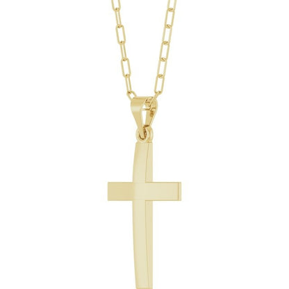 14kY 21x9.7mm Cross Paperclip Necklace R50064 - 18"