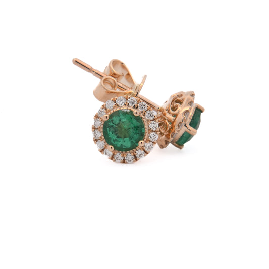 14kY .68cttw Emerald .14ct Diamond Stud TEQ7120NE