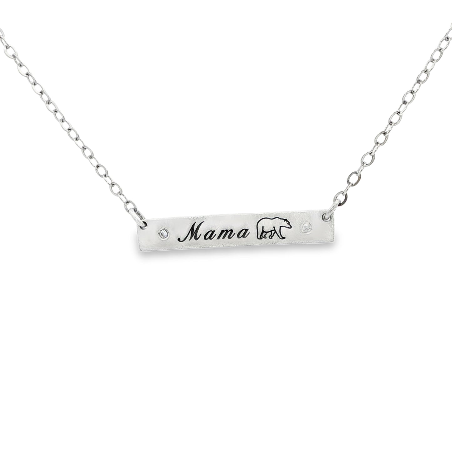 SS Diamond Mama Bear Bar Necklace 18"