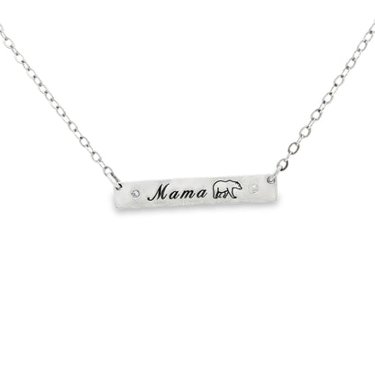 SS Diamond Mama Bear Bar Necklace 18"