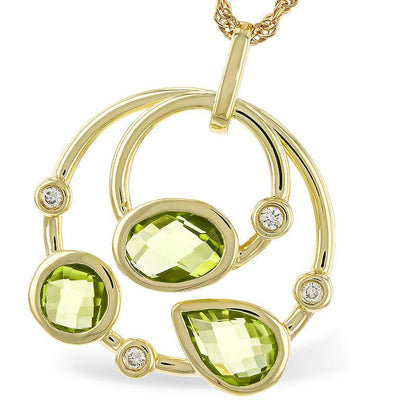 14kY 2.20ct Peridot .06ct Dia Necklace N8536