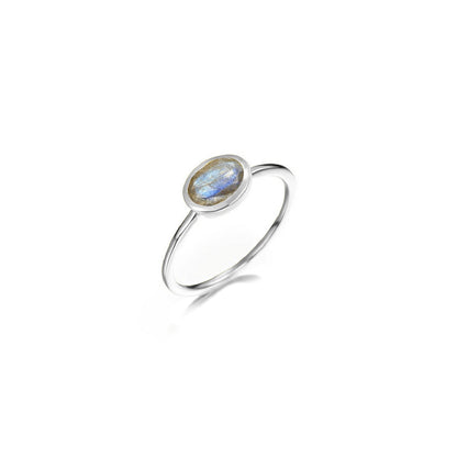 SS Labradorite 6mm Bezel Ring A29 - 28/HLB14