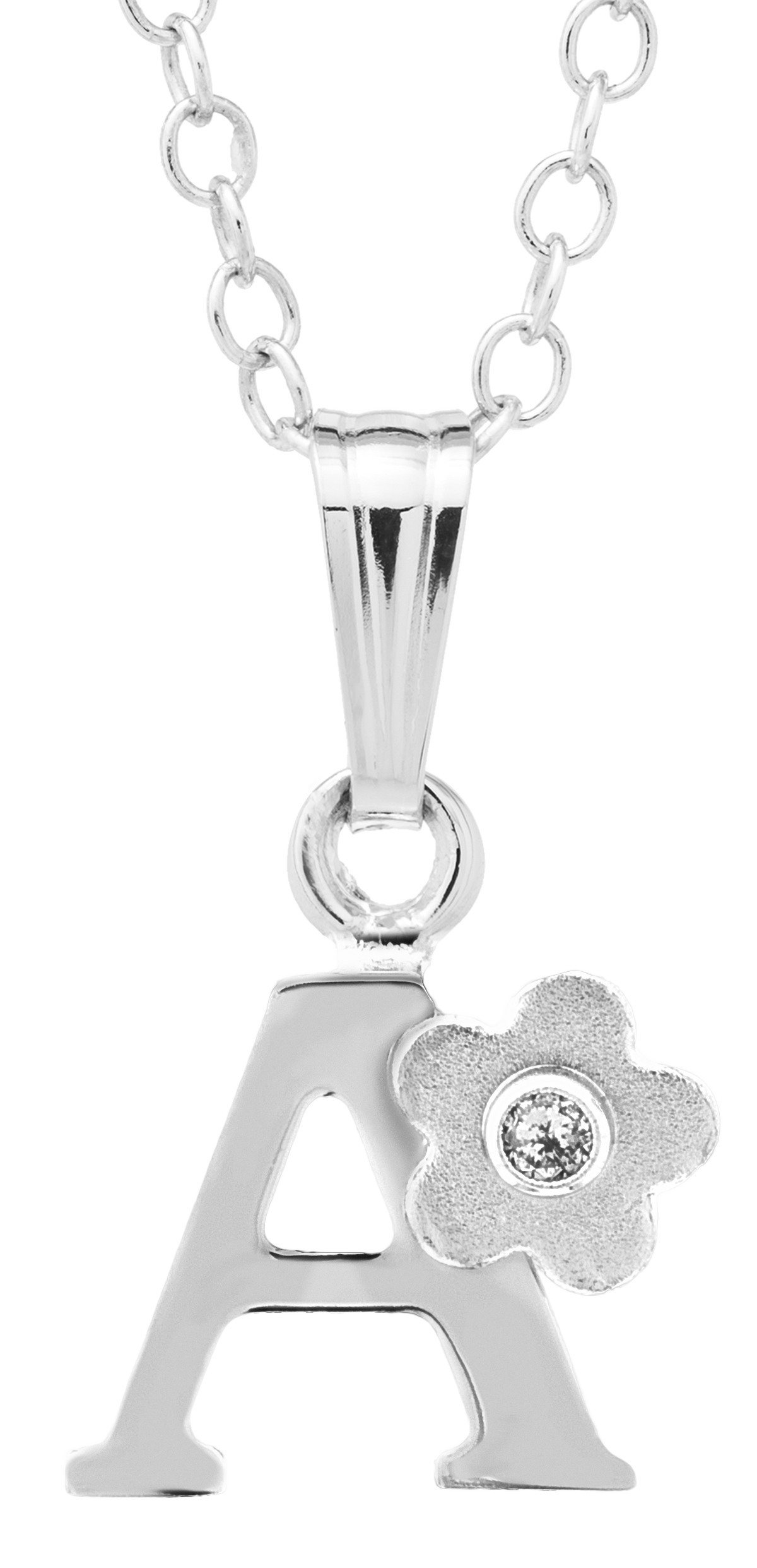 SS "A" Initial Necklace w/ Diamond P 203-A
