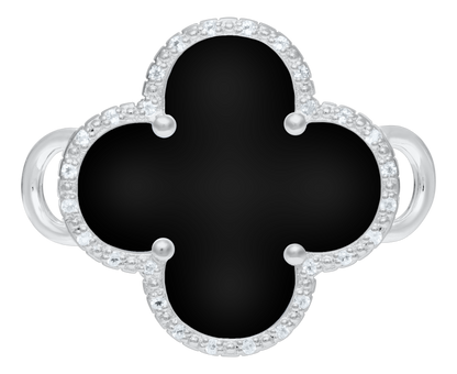 SS Onyx & White Topaz Clover Clasp SB6005-ONY