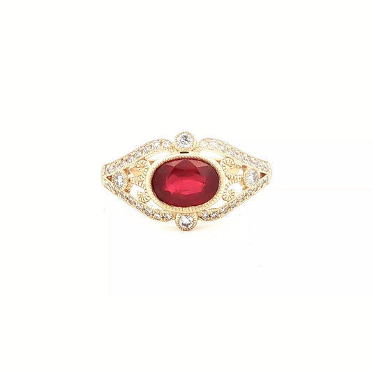 14kY 1.22ct Oval Ruby .32cttw Diamond Ring CR19797 - 7